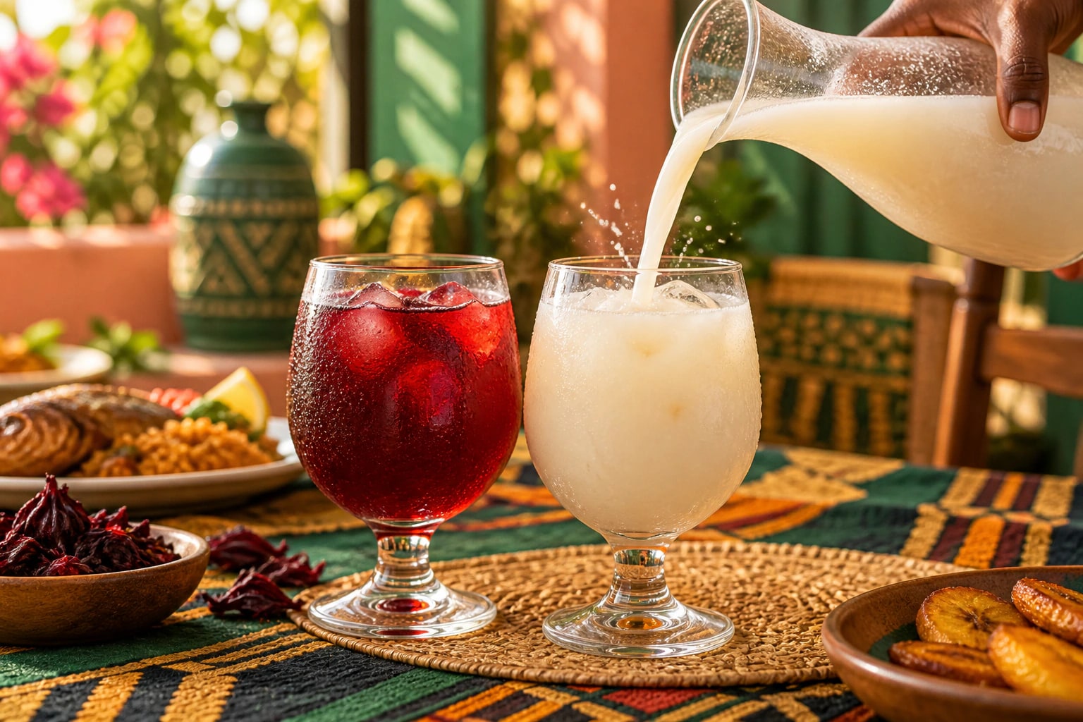 Bissap y bebida de baobab servidos en la mesa